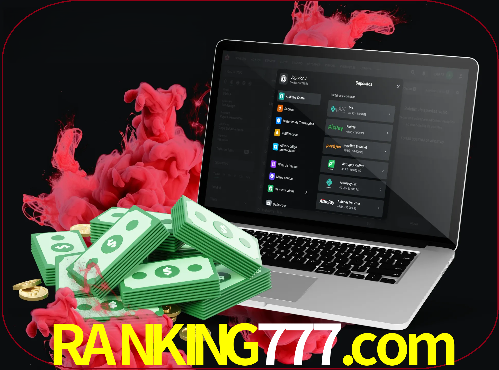 Para efetuar um depósito na sua conta ranking777, basta escolher o método de depósito e especificar o montante.
