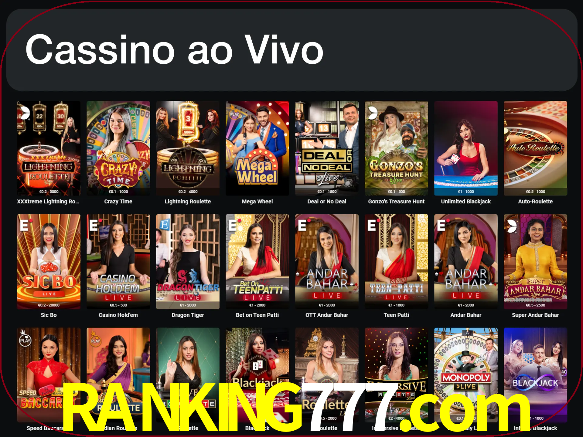 Jogue jogos de cassino com um verdadeiro dealer.