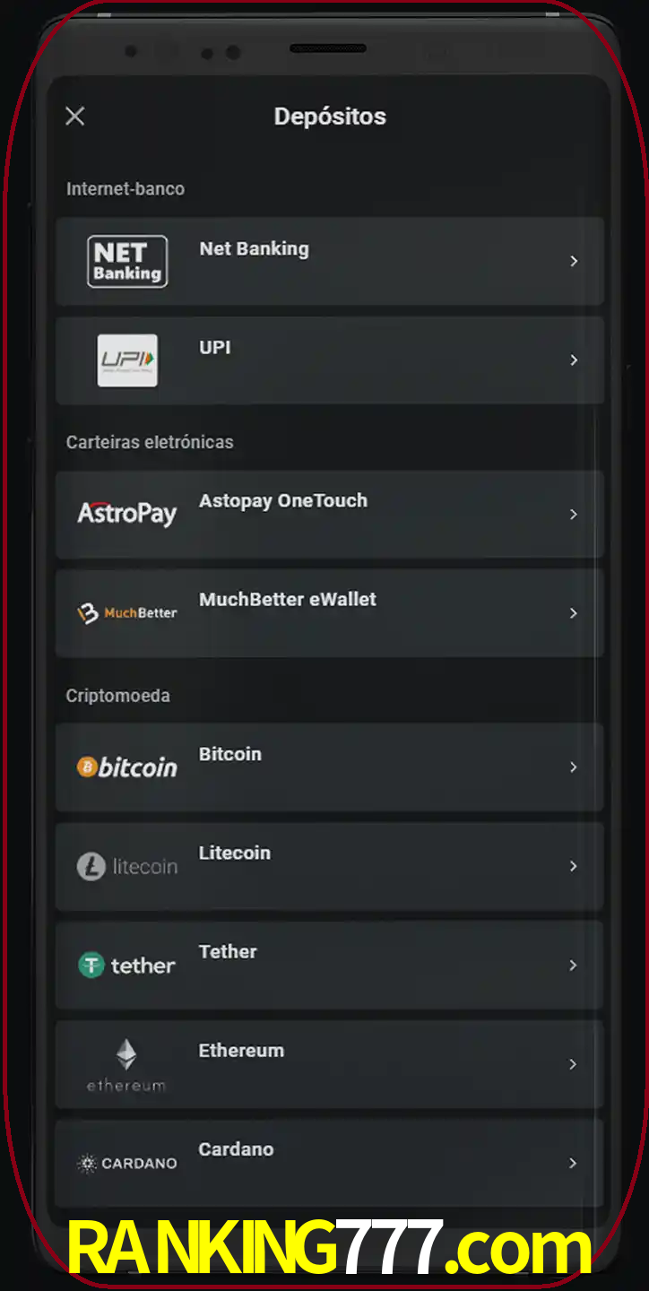 Você pode usar métodos alternativos de depósito.
