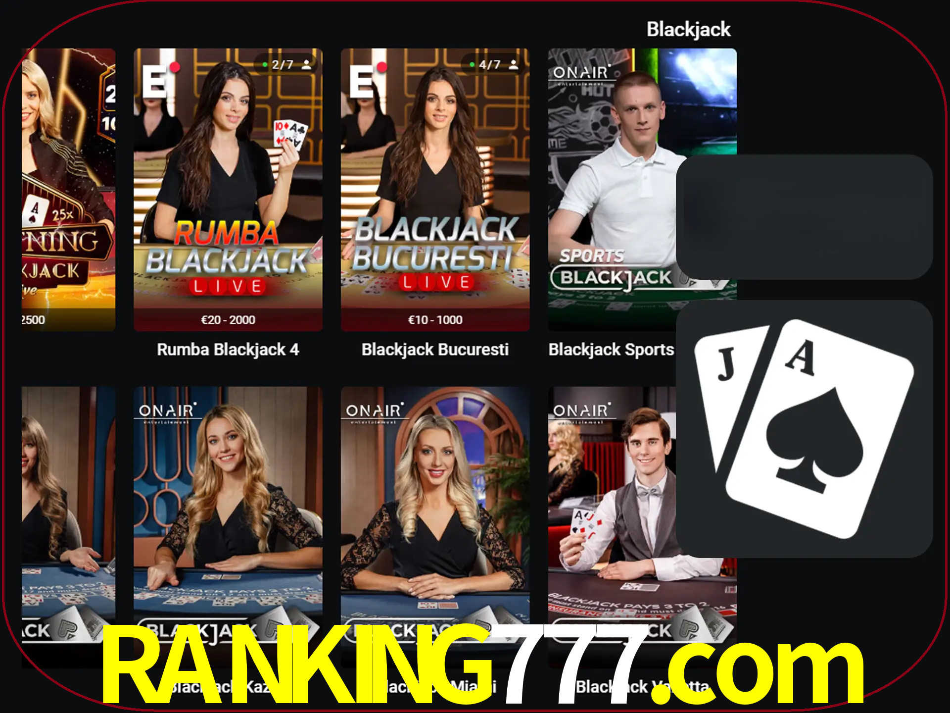 Escolha uma mesa completa de jogadores de blackjack.